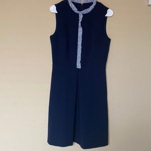 Eliza J Dress Size 6 Navy Zipper Back Ruffle Front Detail Perfect for Work